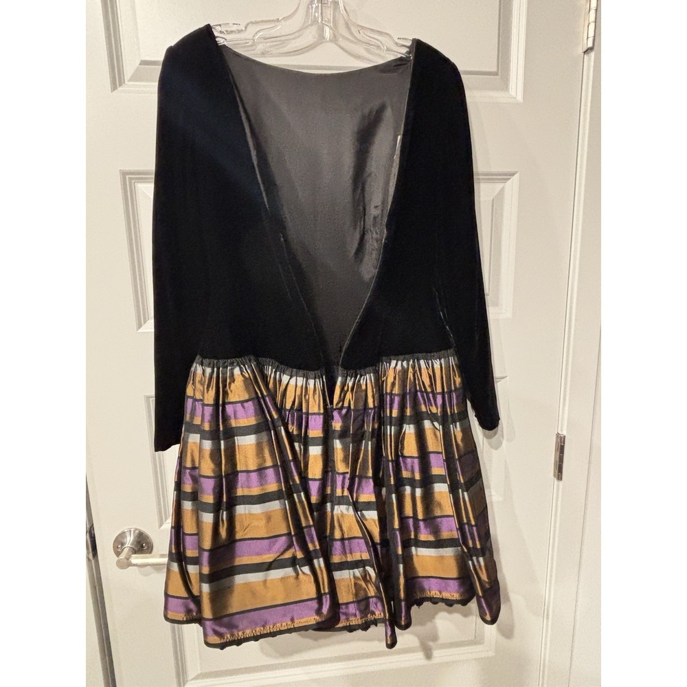 Vintage Bill Blass Evening Dress Sz 6 Black Velvet Metallic Striped Taffeta 80s - Picture 3 of 10